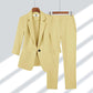 2pcs Casual Blazer Set Solid Color Lapel Single-breasted Jacket And Zipper Straight Pants Women's Office Business Suit