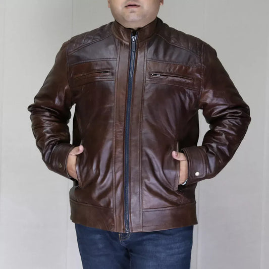 BIKER Leather Jacket – TERRY BROWN – Lamb skin – Soft and Light – GR