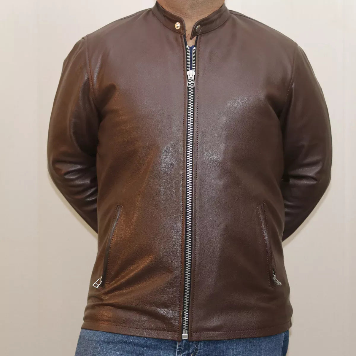 GCI-BRN Elegant Plain Leather Jacket – Men