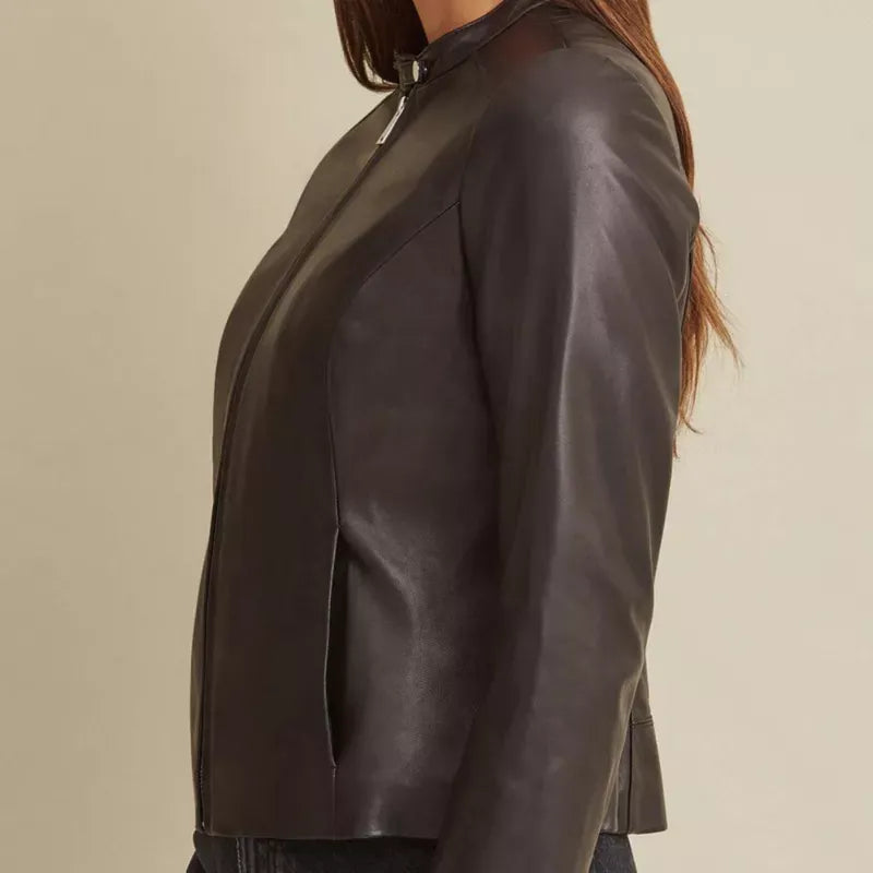 Plain Leather Jacket for Women- Black – 21PW