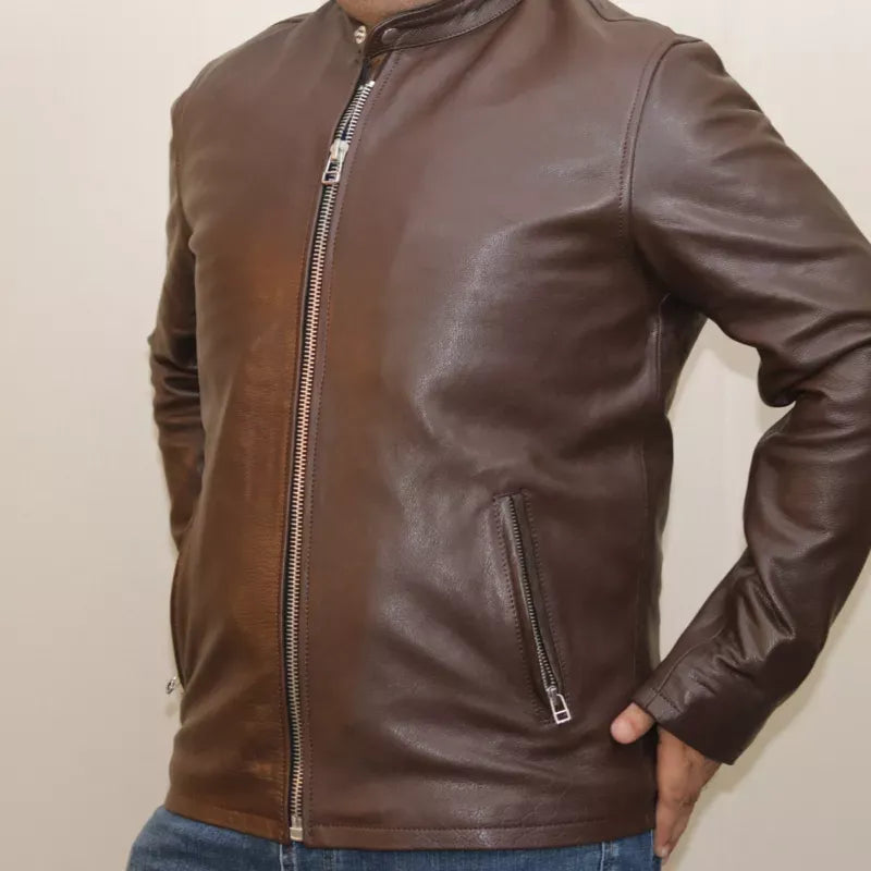 GCI-BRN Elegant Plain Leather Jacket – Men