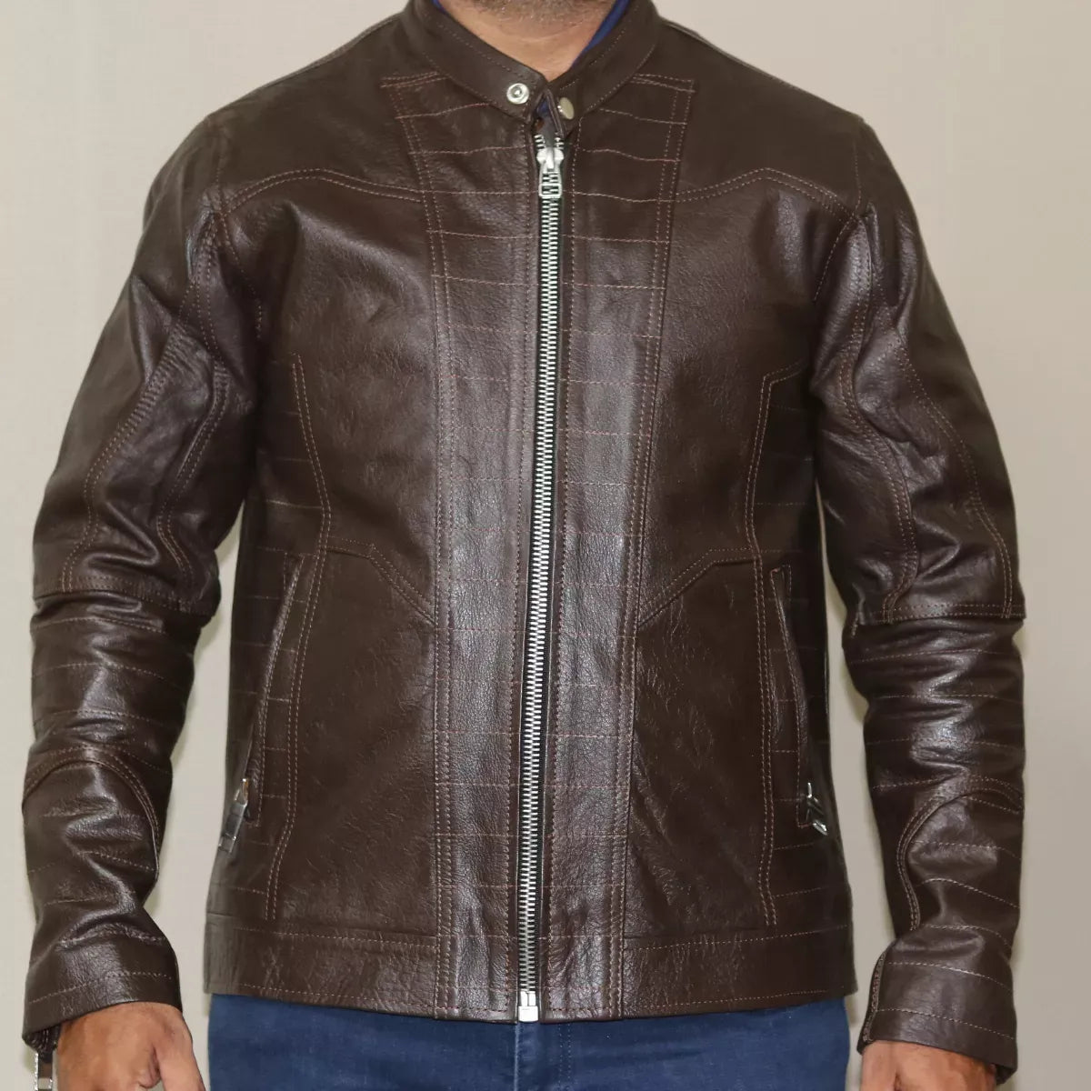 995-BRN Casual Brown Leather Jacket for Men