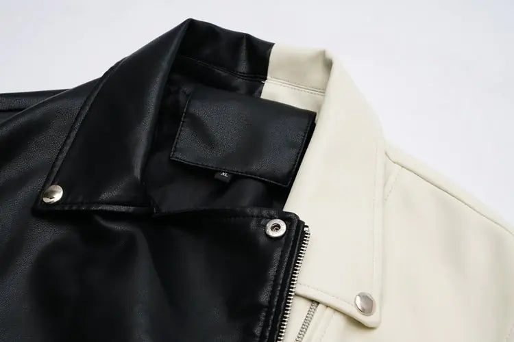 Contrast Vegan Leather Jacket