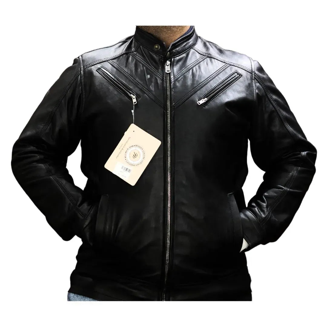 Eagle Black Leather Jacket in Sheep Leather