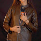 Plain Brown Leather Jacket for Ladies