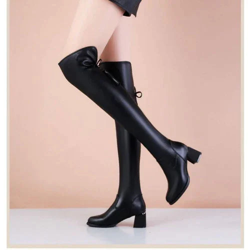 Elastic Leather Knee Boots