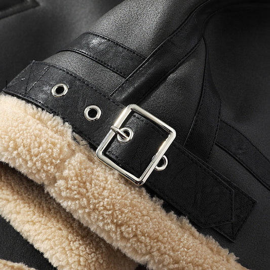 Warm mens leather winter jacket