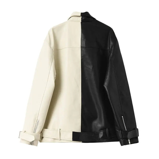 Contrast Vegan Leather Jacket