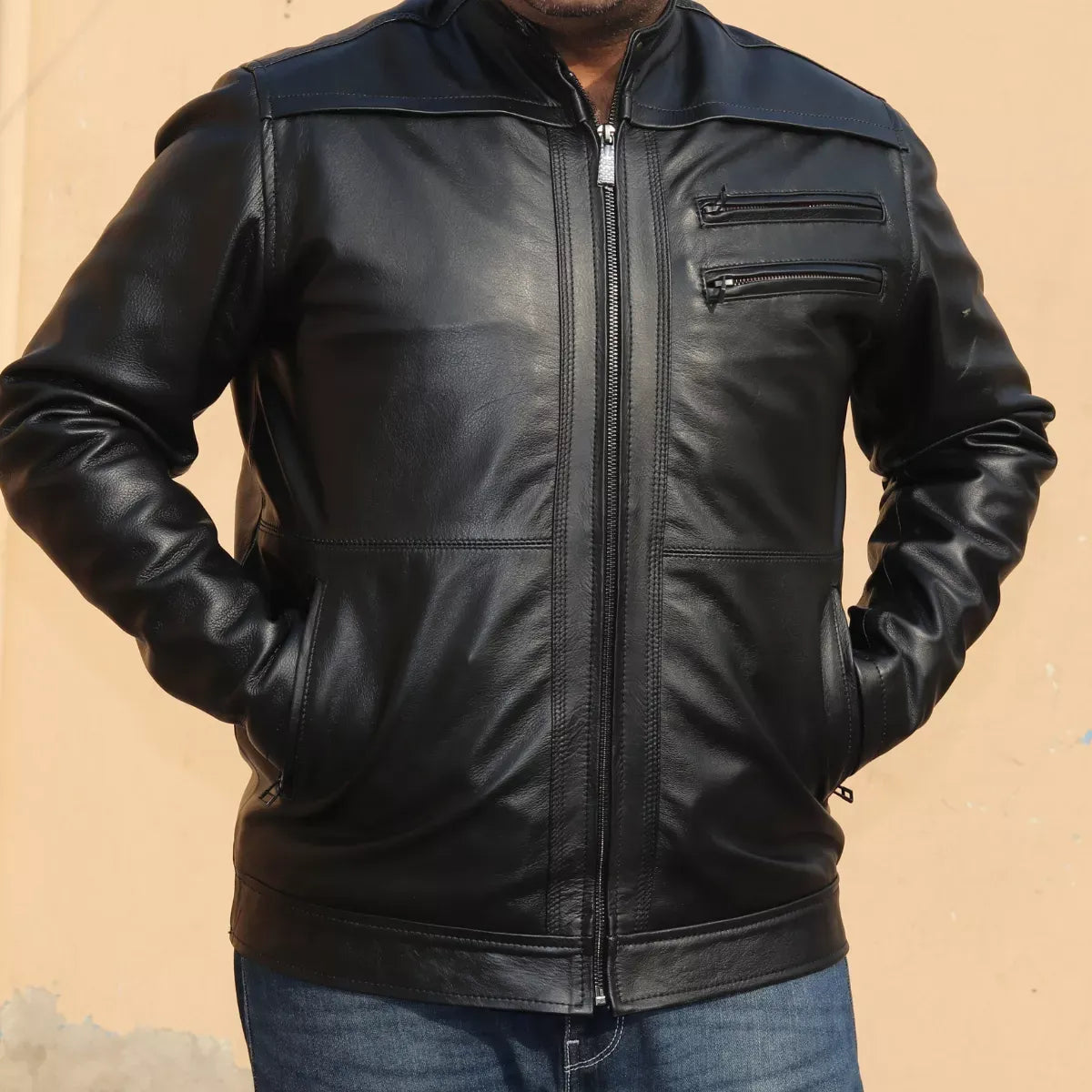 Casual Black Leather Jacket – Black – 2FZR-BLK