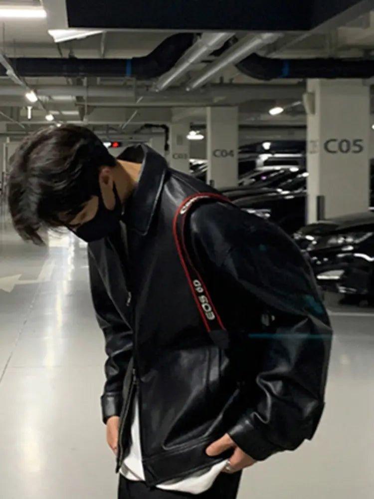 Korean Chic Double Zipper Men's PU Leather Jacket