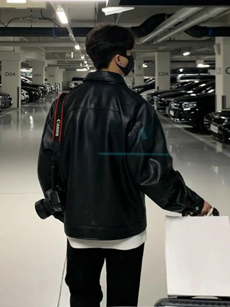 Korean Chic Double Zipper Men's PU Leather Jacket