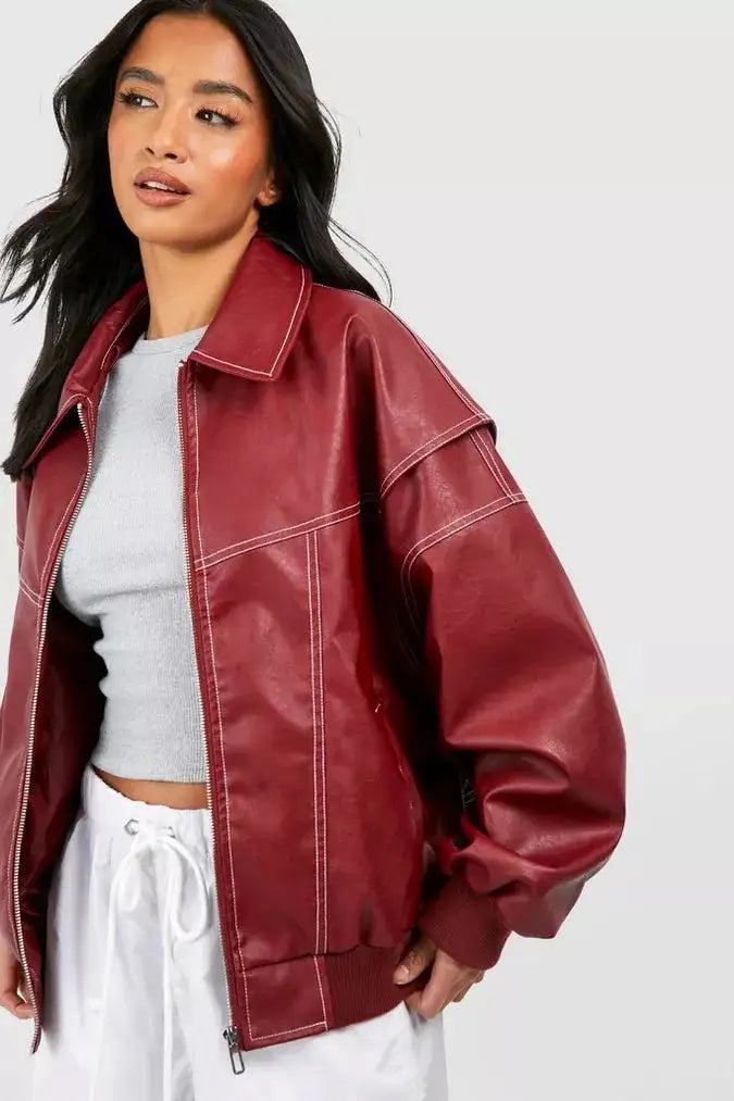 Casual Oversized Leather Jacket Women Fashion