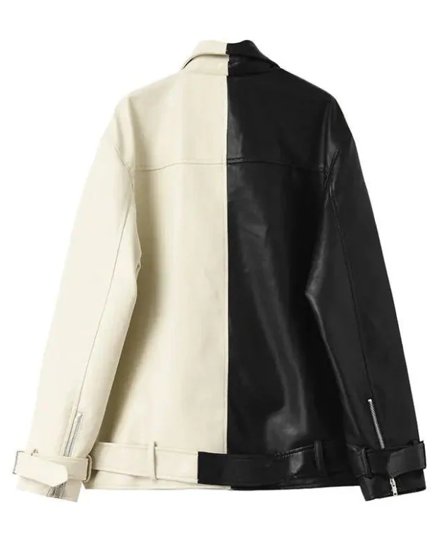 Contrast Vegan Leather Jacket
