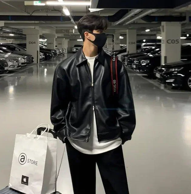 Korean Chic Double Zipper Men's PU Leather Jacket