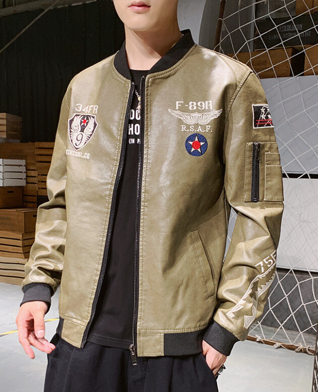 Men's Motorcycle Leather Jacket Embroidered Leather Jacket