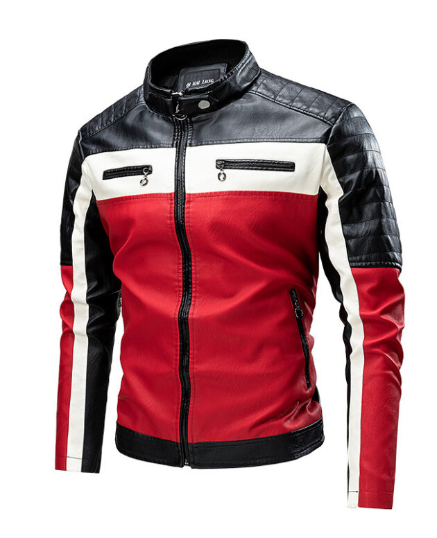 Men's Stand Collar Retro Warm Leather Jacket